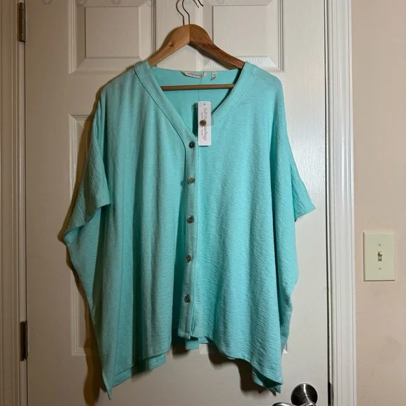 Soft Surroundings Aqua Blue Knit Top Size L/XL - Picture 2 of 11